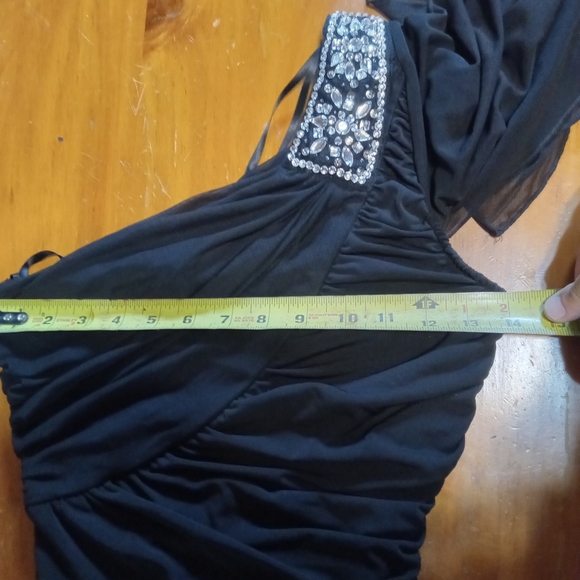 Deb Mini Dress Small Black One Shoulder Rhinestones - Picture 6 of 7